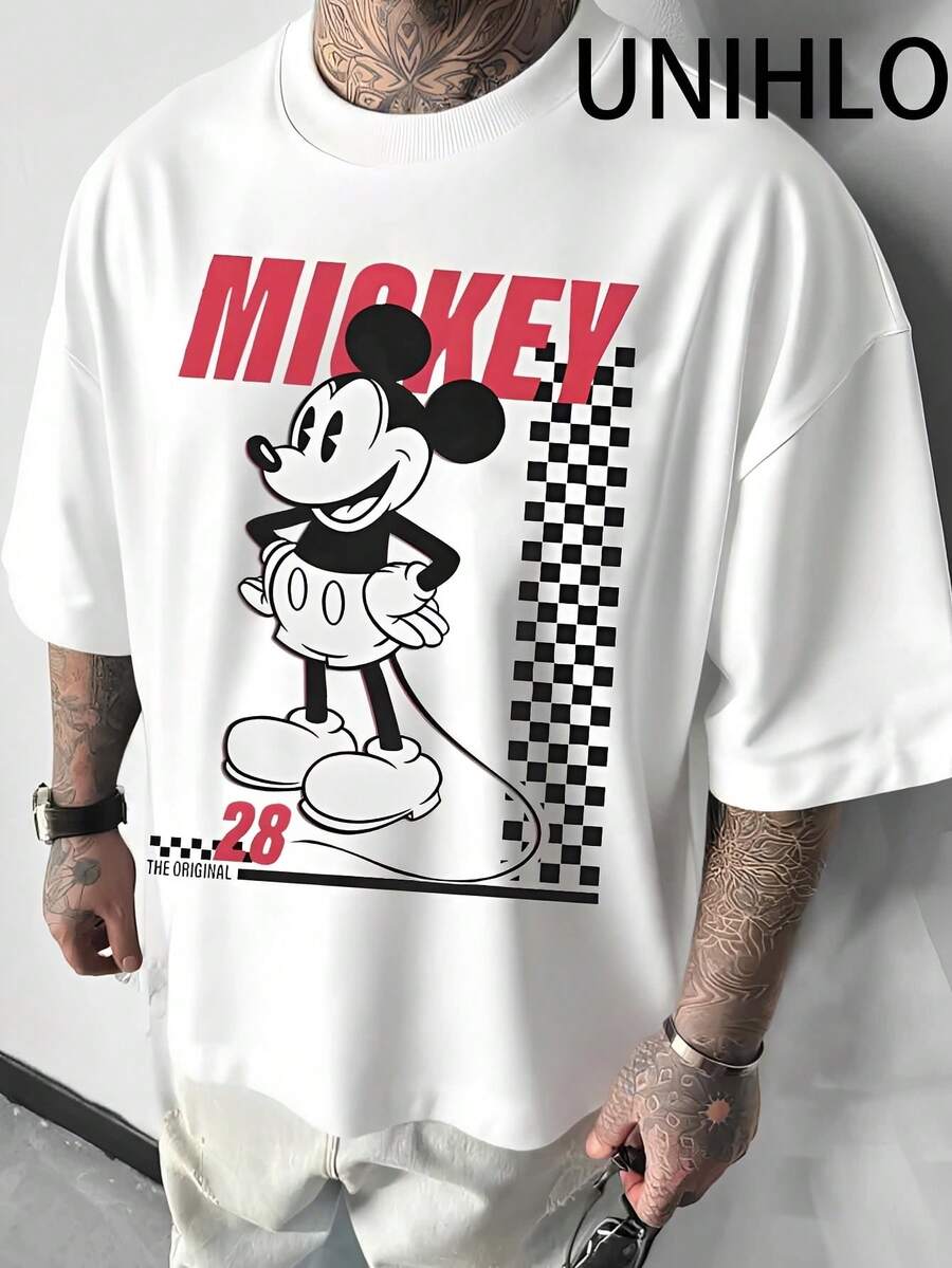 Disney UNIHLO Mickey  Print  Summer Casual Versatile Pure Cotton T-Shirt Suitable For Any Place - 白色 - 查看 1