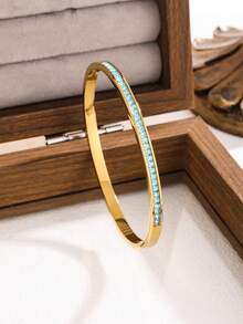 3pcs/1pc New Premium Stainless Steel Colorful Zirconia Women's Bracelet Jewelry Set, Suitable For Daily Wear - Yellow Gold - View 4