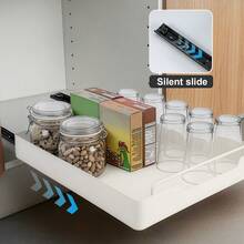 Pull Out Cabinet Organiser, Adjustable Kitchen Cupboard Storage Rack, No Drilling Or Nailing Required - White - 35cm - View 4