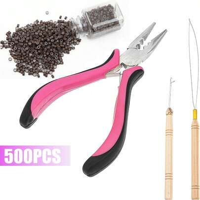 Hair Pliers For Bead Extensions Set Hair Extension Pliers Tools Micro Hairs Extension Kit Microlink Beads Tools Plier Micro Rings Loop Needle And Bead Device Tool For Hairs Or Plumage Extensions