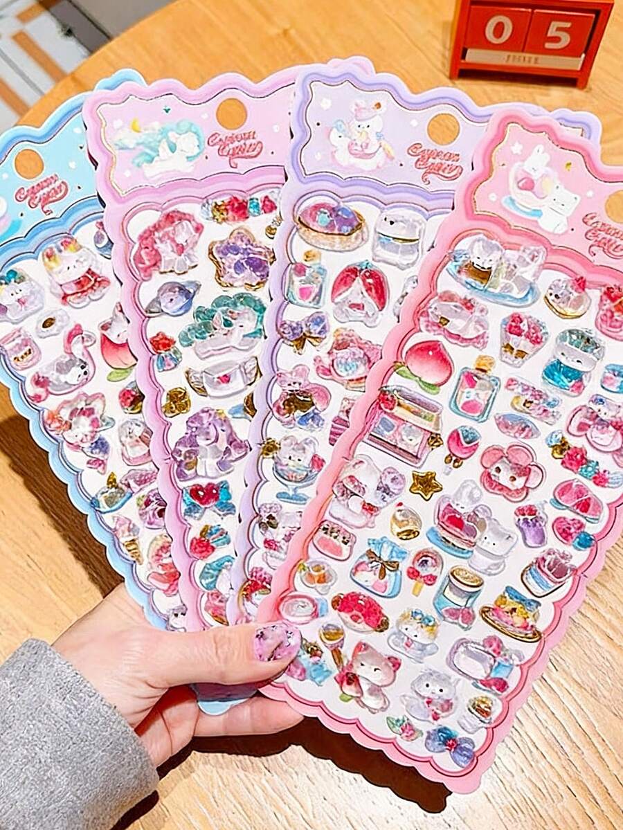 Cute Solid Color 3D Embossed Stickers - Light Color Design, Ideal For Decorating Phone Cases And Notebooks, Perfect For DIY Projects, Making Fun Stickers, Expanding Diaries And Planners, 3D Raised Stickers, Diary Stickers, Decorative Stickers And Stationery Stickers. - Multicolor - View 1