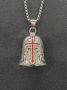 AD Angel Stainless Steel Evil Repellent Bell, Vintage Punk Riding Decor Bell, Light Gray Universal Mod Accessory For Motorcycle Bicycle Red Cross - Red Glue Cross - View 4