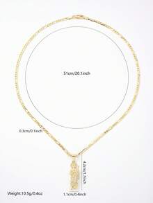 1pc Gold Figaro Chain Iced Out CZ St. Jude Thaddeus Pendant Necklace, Catholic Saint Religious Hip Hop Jewelry For Men & Women - Yellow Gold - View 2
