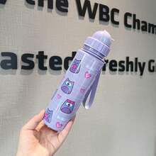 1pc 550ml Cute Cartoon Print Water Bottle With Straw, Leak-Proof, Easy To Clean, With Handle, Suitable For School, Commuting, Outdoor Activities, Picnic, Camping, Sports, Office, Picnic, Camping, Travel, Holiday Gift, Birthday Gift, Anniversary Gift, Back To School Gift - Multicolor - View 11