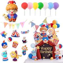 Circus Clown Birthday Cake Decoration Set – 20 Pieces Including PVC Clown Figurine With Bunny, "HAPPY" Mini Cake Banner, Circus Elements, And Colorful Clay Balloons For Party Decorations - Ymx-122 - View 6