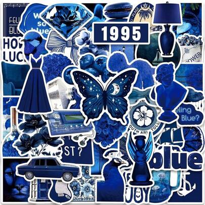 50 piezas Pegatinas artísticas de estilo Ins color azul profundo - Pegatinas decorativas para equipaje, patinetas y manualidades DIY