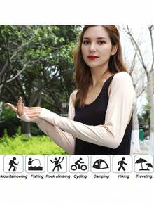 1 buah Sarung Lengan Pendingin Wanita Warna Polos - Tahan UV, Pas Elastis, Cocok untuk Golf, Lari, Memancing, dan Bersepeda, Serat Poliester Bernapas, Tersedia Berbagai Pilihan Warna, Cocok untuk Festival dan Pesta - A - View 11