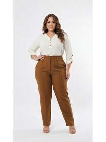 Plus Size Tailored Dress Pants - Camel - Ver 3