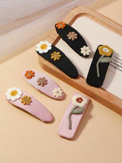 3pcs/Set Sweet Cute Fabric Flower Decor Hair Clips, Minimalist Versatile Hair Accessories For Girls
