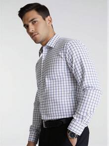 Rand paul Long-Sleeved Plaid Dress Shirt, Casual, Good Quality, Slim Fit With Elastane. - Purple - View 6