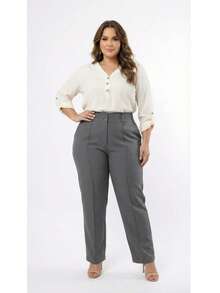 Plus Size Tailored Dress Pants - Grey - View 5