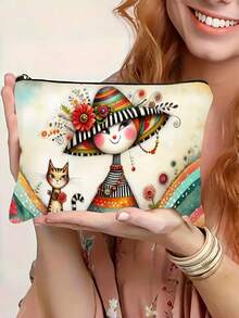1个女孩猫咪图案化妆包；1个创意女士礼物；1个拉链手拿包；1个小钱包；1个旅行必备品；1个推荐同事收纳包 - 彩色 - 查看 5