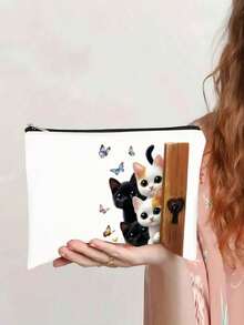 4件套猫咪图案化妆包 - 创意女士礼物；拉链手拿包；零钱包；旅行必备；推荐同事收纳包；化妆包；化妆品收纳包；洗漱包；护肤包；洗漱包；旅行包；度假必备；女士旅行包；便携大容量包 - 彩色 - 查看 1