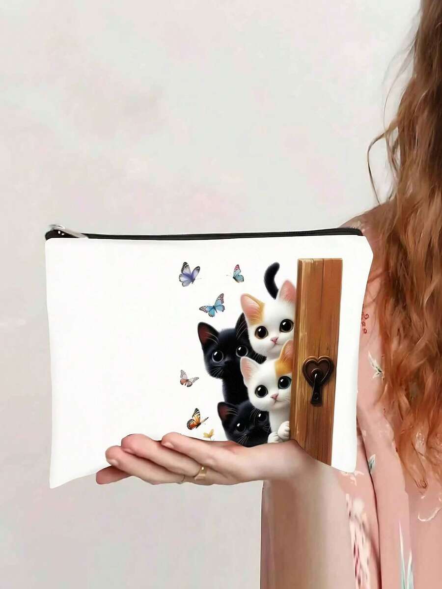 4件套猫咪图案化妆包 - 创意女士礼物；拉链手拿包；零钱包；旅行必备；推荐同事收纳包；化妆包；化妆品收纳包；洗漱包；护肤包；洗漱包；旅行包；度假必备；女士旅行包；便携大容量包 - 彩色 - 查看 1