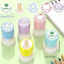 1/5pcs German Teacher Back To School Stamps, Muted Fruit Pattern Series Pre-Inked Stamps, Classroom Quick Feedback Stamps, Office Stationery Encouragement Tool, Back To School Teacher Stamps, Back To School Supplies, Teacher Gifts - A - View 2