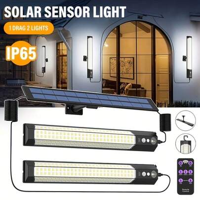 LiHangStar Outdoor Solar Powered Motion Sensor Wall Light, IP65 Solar Powered Light With Motion Sensor And Remote Control, Solar LED Light Strip, Suitable For Indoor/Outdoor, Yard, Street Area Lighting, Porch, Balcony