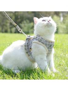 Cat Harness Leash And Small Dog Harness Leash, All-Weather Mesh Harness, Cat Harness Leash With Reflective Strips, Adjustable Walking Harness Suitable For Small Cats (Pink Pattern), Cat Spiral Spring Toy, Cat Collar With Bell - Baby Pink - View 4