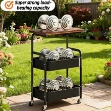 3-Tier Metal Plant Stand, Indoor And Outdoor Flower Pot Display Rack | Metal Frame With Four Brake Wheels, Suitable For Living Room Corners, Patios, Gardening, Etc., Durable And Easy To Clean, Can Be Used As A Potted Plant Stand Or Garden Plant Support. - View 4