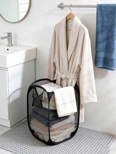 سلة غسيل هيكل عظمي قابلة للطي، سعة كبيرة لملابس متسخة، تصميم مهوّى ومنفذ للهواء، منظم تخزين محمول خفيف الوزن للمنزل وغرفة النوم والحمام