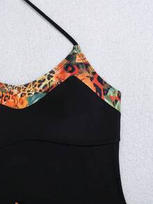 Women's Summer Printed Patchwork Tankini Top & High Waist Swim Bottoms Set, Made Of High-Quality Fabric Vacation - Black - View 9