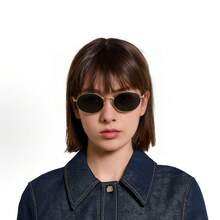 PRADA Logo-Decorated Alloy Oval Sunglasses For Women, Gold. - 查看 4
