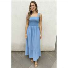 Women's Long Dress With Elastic And Adjustable Straps, Casual Style. - 淺藍色 - 查看 1
