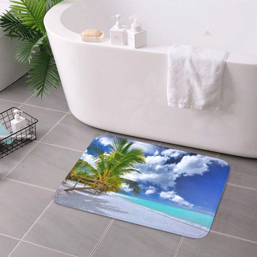 1PC Bathroom Rug, Coconut Grove Wave Texture Print, Flannel, Non-Slip, Stain-Resistant, Waterproof, Quick-Drying, Easy To Clean, Soft, Comfortable, Durable, Can Be Used As Decorative Floor Mats, Bathroom Mats, Kitchen Rugs, Bathroom Anti-Slip Mats, Door Mats, Entryway Rugs, Indoor Outdoor Rugs, Perfect For Rug For Doorway, Rug For Bathroom, Rug For Kitchen, Rug For Living Room, Living Room Decor, Kitchen Decor, Bathroom Accessories, Furniture Accessories, Ideal Gift For Festival, Family, Friends
