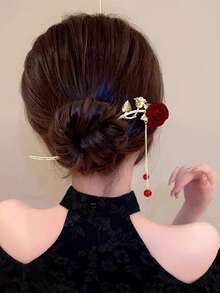 1pc Indie Design Crescent Moon & Tassel Hair Clip, Dark Edgy Vibe New Chinese Style Minimalist Accessory - Multicolor - View 11
