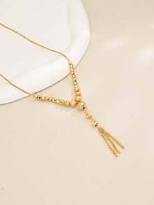 Lightweight Luxury Geometric & Textured Bead Combination Necklace, Suitable For Daily Commute And Party Occasions - Yellow Gold - View 10