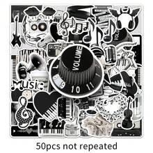 50-Pcs Black & White Music INS-Style Stickers - Waterproof Creative Decals For Phone Cases, Journals & Musical Instruments - 50PCS - View 11