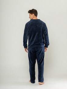 Men's Ultrasoft Long Fleece Pajamas For Cold Winter - Navy Blue - View 6