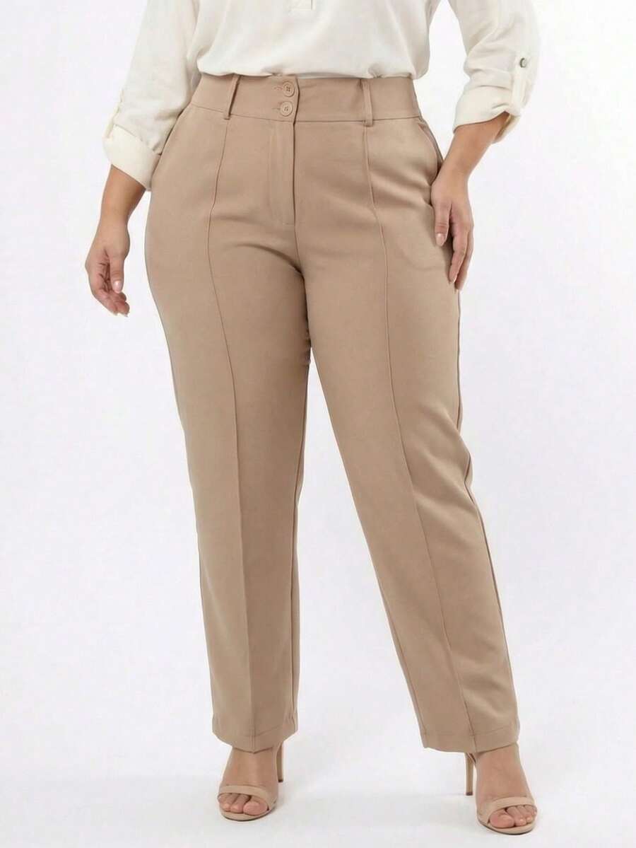 Plus Size Tailored Dress Pants - Beis - Ver 1
