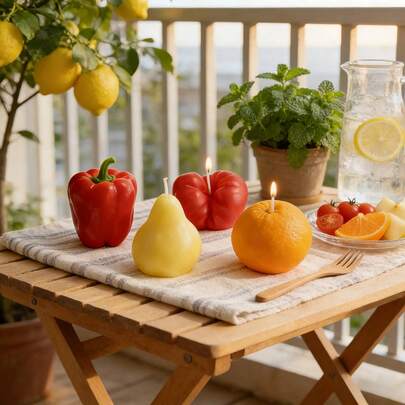 1支水果造型大豆蜡烛，采用优质大豆蜡制成，逼真的水果造型，适用于家居装饰、派对道具、赠送亲友、烛台展示、房间装饰、婚礼回礼、摄影道具、桌面摆件等。