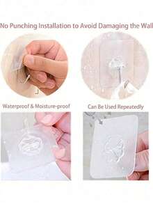 30er Pack selbstklebende Wandhaken, transparente klebrige Haken, schwere selbstklebende Haken, wasserdichte klare Wandaufhänger, stark und einfach zu installieren - Verschiedenfarbig - Übersicht 6