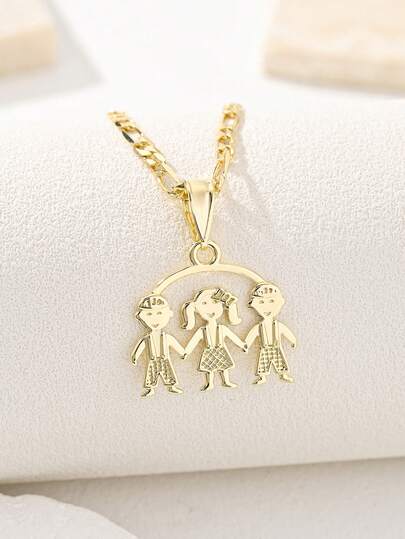 1 pieza Conjunto de collares colgantes minimalistas con 2 niños y 1 niña, adecuado para hombres y mujeres, uso versátil para verano, playa, Pascua, regalo del Día de San Valentín o decoración personal