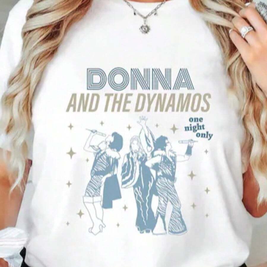 Donna And The Dynamos, One Night Only, Retro Vintage Bachelorette, Mamma Mia Bach Party Shirts, Nashville, Bridal Party, Bride Shirt - 白色 - 查看 1