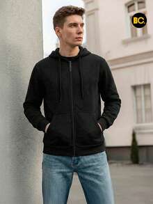 Big City Men's Hooded Sweatshirt With Closure, Sporting Design - Black - View 7