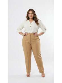 Plus Size Tailored Dress Pants - Khaki - View 2