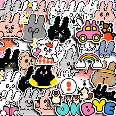 40 Pcs Fluffy Bunny Cartoon Stickers - Cute Decals For Journals & Water Bottle Decor