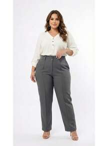 Plus Size Tailored Dress Pants - Grey - View 2