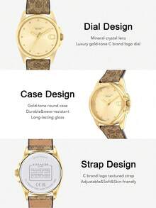 Coach Womens Watch Analog Quartz Waterproof Ladies Watches for Women Easy Read Women's Wrist Watches with Leather Strap - 棕色 - 查看 3