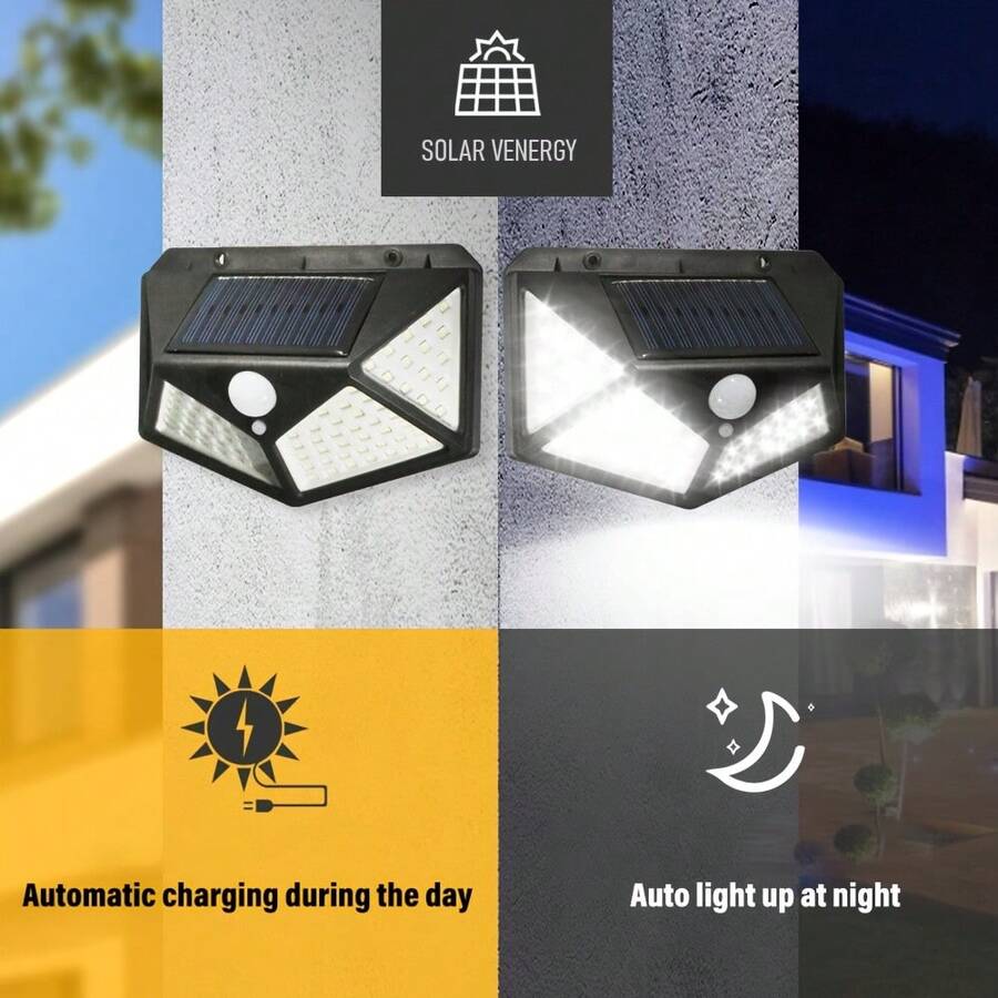 LiHangStar 1/2/4/6pcs Outdoor Solar Wall Lights With Motion Sensor, 100 LED Solar Powered Landscape Lights, 3 Modes Sensing Exterior Wall Lamps For Patio, Yard, Garage, Garden