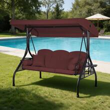 BOSMILLER 3-Seat Outdoor Porch Swing With Adjustable Canopy, 2 In 1 Convertible Patio Swing Bed, Patio Glider Swing For Backyard, Red - Red - View 2