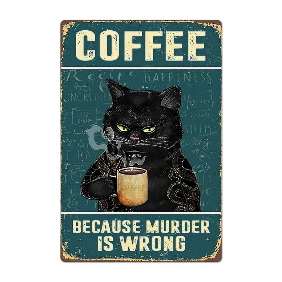 1 Stück Vintage Blechschild, Lustiges Logo - Vintage Katzen Kaffee Metall Schild Retro Küchen Wanddekoration, Weil ist falsch lustiges Blechschild Bar Dekoration Kunstposter 8*12 Zoll, Loch reserviert zufällig - Mehrfarbig 4 - Übersicht 1