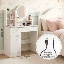 Tocador con espejo y luz, tocador de maquillaje con cajones y estantes de almacenamiento, tocador con gabinete, adecuado para adolescentes y adultos, conjunto de tocador mini para el dormitorio. - Blanco - Ver 7