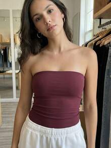 Kit3 Cropped Tube Top Tube Bandeau Blouse Basic Women's Lined Suplex Premium Blogger - Kit3 tube preta branca vinho - View 6