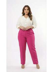 Plus Size Tailored Dress Pants - Rosa Fucsia - Ver 2