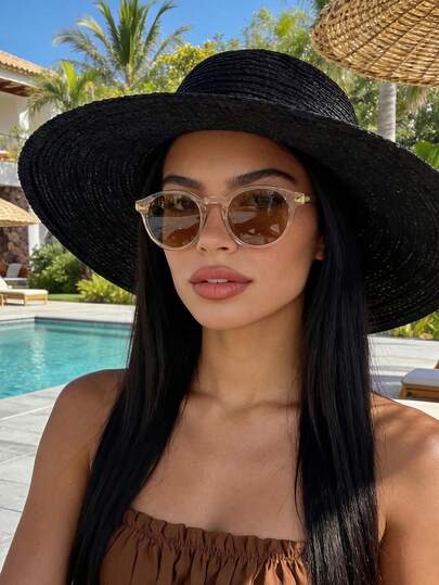 Retro Round Champagne Color Fashion Plastic Fashion Glasses For Women, Casual Decoration Daily Wear