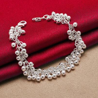 925 Sterling Silver Plated Frosted Matte Grape Beads Chain Bracelet For Women Wedding Engagement Party Fashion Jewelry