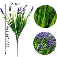 8 pièces Vigne pendante en plastique artificiel de lavande violette et de feuilles vertes, résistante aux UV, convient pour la maison, le jardin, le mariage, la fête, la décoration douce de la maison, l'ornement de suspension intérieur et extérieur - Vert - Voir 10